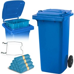 BRB 120 Liter Mülltonne blau mit Halter für Müllsäcke, inkl. 250 Müllsäcke