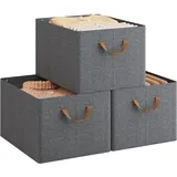 Woltu Aufbewahrungsboxen 3 Stück, faltbare Aufbewahrungswürfel mit Griffen, Stoffboxen Aufbewahrung, Stapelboxen Organisationsboxen, 42x32x26 cm, Grau