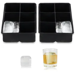 Relaxdays Silikon Eiswürfelform, im 2er Set, wiederverwendbar, Silikonform 5 cm Fächer, 6 einzelne Eiswürfel, schwarz