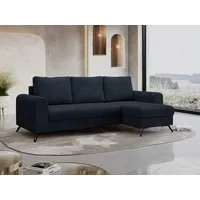 MKS MEBLE Cord Ecksofa - L-Form Cord Sofa mit Schlaffunktion - Wohnlandschaft L Form, Ecksofa mit Schlaffunktion und Bettkasten, Schlafsofa mit Bettkasten, Couch mit Schlaffunktion - Dunkelblau Hugo