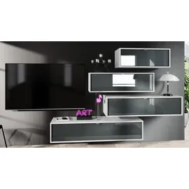 Vladon Wohnwand, Grau, Holzwerkstoff, 210x170x37 cm, Wohnzimmer, Wohnwände, Wohnwand-Sets