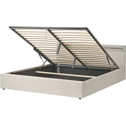 Bett mit Stauraum und LED-Beleuchtung Stoff ARMELLE 180 x 200 cm Beige