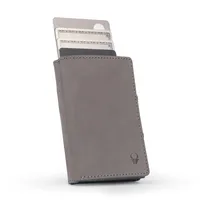 DONBOLSO Wallet Flip Geldbörse Herren - Slim Wallet mit Flipcase - Leder Kartenetui mit RFID Schutz - Geldbeutel Herren für bis zu 9 Karten Ohne Münzfach, Vintage Grau