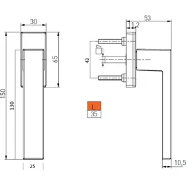 MS Beschläge Fenstergriff Rasterolive Fensterolive Aluminium 45° Rasterung exklusives Design Gold