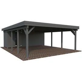 Palmako Karl Doppel-Carport 555 x 732 cm Dunkelgrau Lackiert inkl. Geräteraum