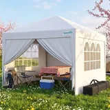 Quictent Pavillon 3x3 Faltpavillon mit 4 Seitenteilen, Wasserdicht Gartenpavillon mit Rolltasche, Partyzelt Gartenzelt , Weiß - Weiß