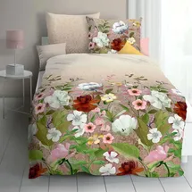 KAEPPEL Mako-Satin Wildblumen Braun 155 x 220 cm + 80 x 80 cm