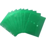 EXXO by HFP Dokumententaschen Sammelmappen Sichttaschen A5 quer transparent grün- Dokumentenmappe zum Abheften mit EURO-Lochung, Abheftrand, Klappe Klettverschluss - 10 Stück