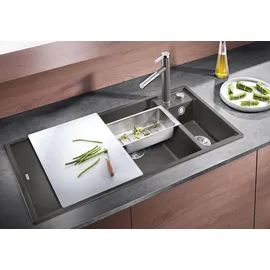 Blanco Axia III 6 S links felsgrau + Excenterbetätigung + InFino + Glasschneidbrett