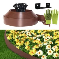 Flexible Rasenkante Kunststoff, Rasenkanten aus Kunststoff 5cmx10m, Inklusive 30 Ankerspitzen und 1 Verbinder, mit einem Paar Handschuhe, Gartenzaun decorativ (Braun, 5cmx10m)