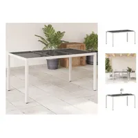 vidaXL Gartentisch Gartentisch mit Glasplatte Weiß 150x90x75 cm Polyrattan Esstisch weiß