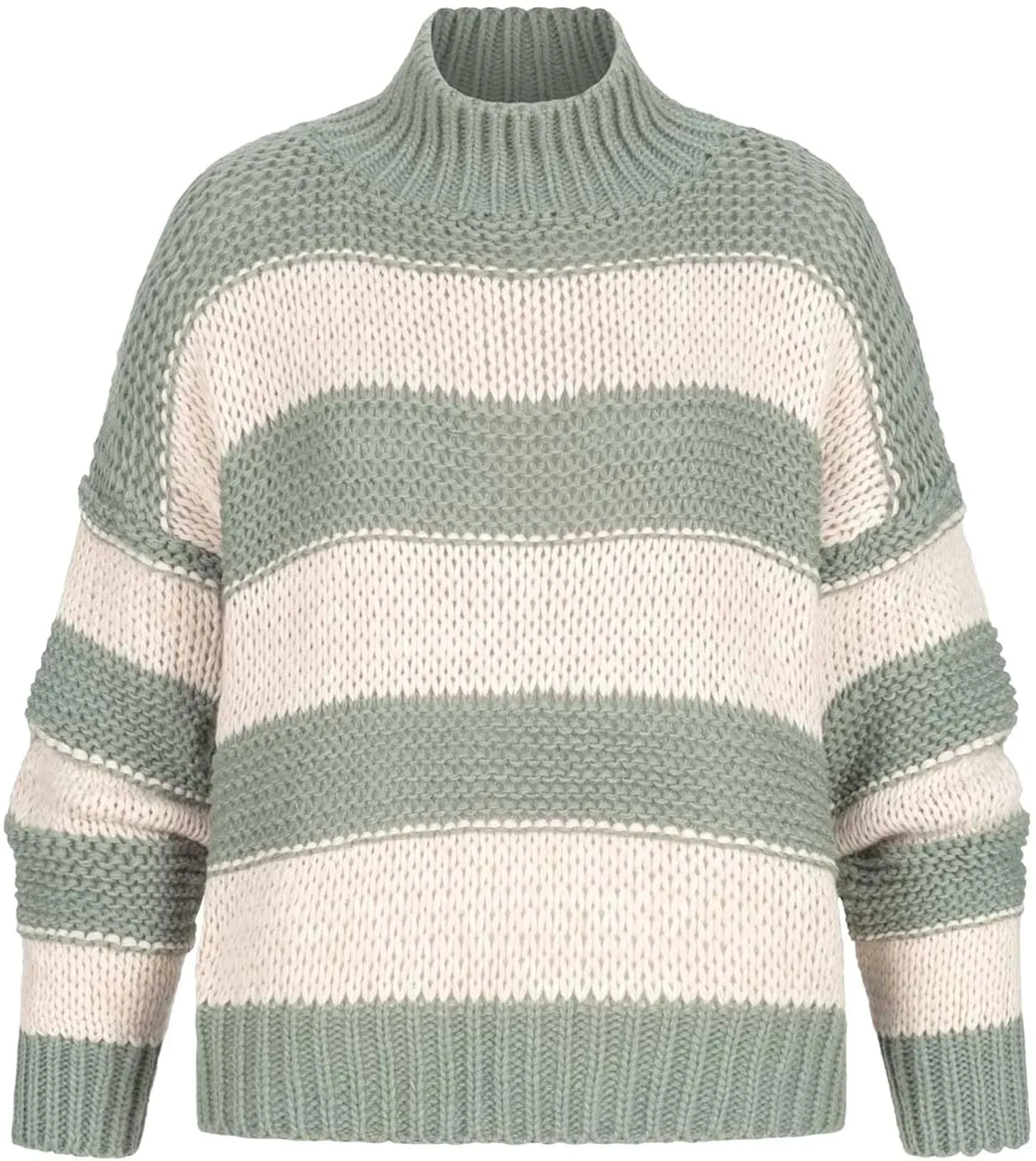 Rundhalspullover CLOUD 5IVE "CLOUD 5IVE", Damen, Gr. XXL, grün, 100% Polyacryl, gestreift, normal, Rundhals, Pullover Rundhalspullover