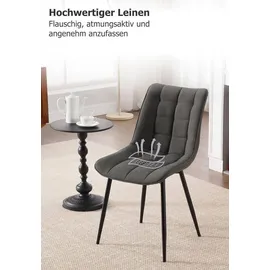 Woltu Esszimmerstuhl Leinen dunkelgrau 4er Set