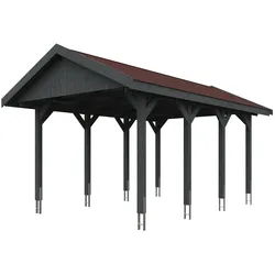 Skan Holz Wallgau - Satteldach Einzelcarport Breite 380 cm Gr. 1 - 380 x 600 cm Dachschalung Dachschalung mit Dachschindeln (rot) schiefergrau Holzcarport