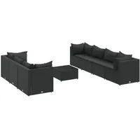 vidaXL 8-tlg Garten-Lounge-Set mit Kissen Schwarz Poly Rattan Modell 36