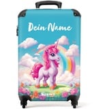 NoBoringSuitcases.com® Kinderkoffer Mädchen - Koffer Kinder Mädchen - Einhorn - Farbenfroh - Kinder Koffer Madchen - Trolley - Kindertrolley Hartschale - 55x40x20 - Fotokoffer - Personalisiert