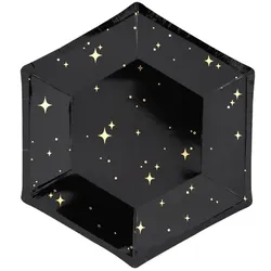 6 kleine Teller schwarz mit Muster gold