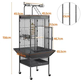 Yaheetech Vogelkäfig Vogelvoliere 65,5 x 65,5 x 156 cm Schwarz