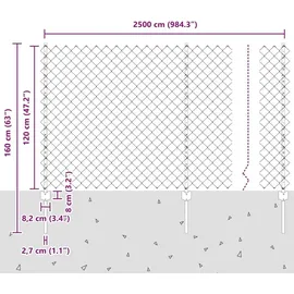 vidaXL Zaun mit Pfosten 1,2 x 25 m Silber/Stahl