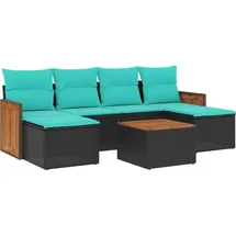 vidaXL 7-teiliges Gartensofa-Set mit Kissen, schwarzes Polyrattan - Schwarz