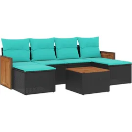vidaXL 7-teiliges Gartensofa-Set mit Kissen, schwarzes Polyrattan - Schwarz