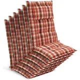 Beautissu Hochlehnerauflage 6x Premium Hochlehnerauflage 120x50x7cm, Orange-Rot-Grün-Kariert, Gartenstuhlauflage Hochlehner - Robuster Stoff & UV-Lichtechtheit grün|orange|rot