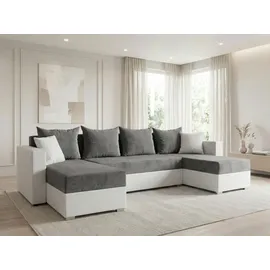 Sofnet Wohnlandschaft mit Schlaffunktion Beno - U-Form Couch, Ecksofa mit Bettkasten, Couchgranitur mit Bettfunktion, Polsterecke (Weiß + Dunkelgrau (Cay... - Weiß/Dunkelgrau