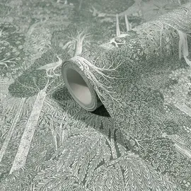 Marburg Heritage Vliestapete Gemaltes Waldmotiv (Grün/Weiß, Floral, 10,05 x 0,53 m)