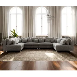 DeLife Wohnlandschaft Clovis XL Hellgrau Strukturstoff Modulsofa - Hellgrau/Grau