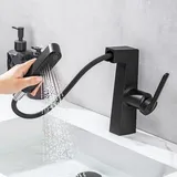 EAARSUO Waschtischarmatur Ausziehbar für Waschbecken mit 1 Loch, Einhebel-Armatur Badezimmer mit 2 Modi, 360° drehbare Wasserhahn Bad mit herausziehbarer Brause, moderne Badarmaturen