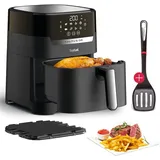 Tefal Fry & Grill Power 2in1 Heißluftfritteuse | 1400 Watt | 4,2 L | Air Fryer + Digitales Rezeptheft & Ingenio Pfannenwender | Druckguss-Alu Grillplatte | 8 Auto Programme | für bis zu 6 Personen