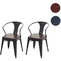 2er-Set Esszimmerstuhl HWC-H10d, Stuhl K√ochenstuhl Chesterfield Metall Kunstleder Industrial Gastronomie ~ schwarz-braun