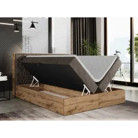 MKS Meble Boxspringbett 160x200 mit Bettkasten, Polsterbett 160x200 mit Matratze H3, Boxspringbett 160x200 mit Kopfteil, Boxspringbett mit Massivholz - Nessi... - Braun