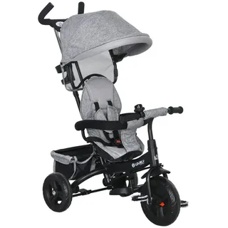 Homcom 6-in-1 Dreirad mit Schubstange, Kinderdreirad mit abnehmbarem Sonnendach, Laufrad mit 5-Punkt-Sicherheitsgurt, Korb, Getränkehalter, für 1-5