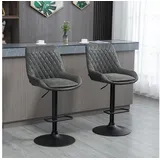Homcom 2er-Set Barhocker, Küchenhocker mit Rückenlehne, höhenverstellbarer Barstuhl, Tresenstuhl mit Fußstütze, Küchenstuhl für Esszimmer, Küche, Kunstleder, Dunkelgrau
