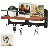 Schlüsselbrett mit Ablage, Schlüsselbrett Holz Schwarz, Dekoratives Schlüsselhalter mit 7 Schlüsselhaken, Wandregal Holz für Schlüsselbrett Organizer für Eingang, Flur, Schlafzimmer, Wohnzimmer