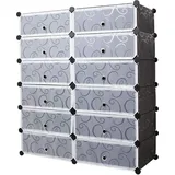 Mondeer Schuhschrank DIY Kunststoff Schuhablage Schrank Regalsystem 95 * 37 * 107cm Schwarz Schuhablage Schuhbox - Schwarz