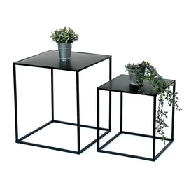 DanDiBo Ambiente Couchtisch Schwarz Metall 2er Set Beistelltisch Wohnzimmer 96252 Tisch Beistelltisch 52 cm und 42 cm Sofatisch Küchentisch Modern