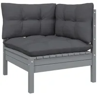 vidaXL 2-Sitzer-Gartensofa mit Kissen Grau Massivholz Kiefer