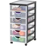 Iris Ohyama Kunststoff-Schubladenbox mit Rollen, 6 flachen Schubladen, Schwarz, Griffe zum Ziehen, Für Schlafzimmer, Schule & Büro, BPA-frei, Schubladenschrank, Rollcontainer, A4 Drawer, DDDC-360