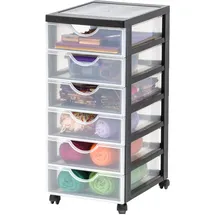Iris Ohyama Kunststoff-Schubladenbox mit Rollen, 6 flachen Schubladen, Schwarz, Griffe zum Ziehen, Für Schlafzimmer, Schule & Büro, BPA-frei, Schubladenschrank, Rollcontainer, A4 Drawer, DDDC-360