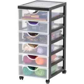 Iris Ohyama Kunststoff-Schubladenbox mit Rollen, 6 flachen Schubladen, Schwarz, Griffe zum Ziehen, Für Schlafzimmer, Schule & Büro, BPA-frei, Schubladenschrank, Rollcontainer, A4 Drawer, DDDC-360