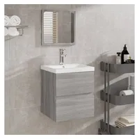 VidaXL Badschrank mit Spiegel Grau Sonoma Holzwerkstoff