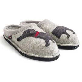 HAFLINGER Flair Dackel Pantoffeln gewalkter Wolle Hund Steingraumeliert, Gr. 38 - 38 EU,