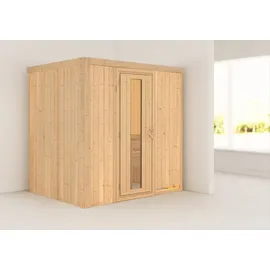 Karibu Sauna Bodin mit Fronteinstieg 68 mm-Ohne Ofen-ohne Dachkranz- Energiesparende Saunatür