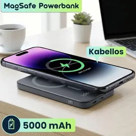 ideoon MagSafe Powerbank 5000 mAh, 15W Qi - Hochwertige kompakte Wireless Power Bank – Schnelles Laden Quick Charge für iPhone & Android – Mobiler
