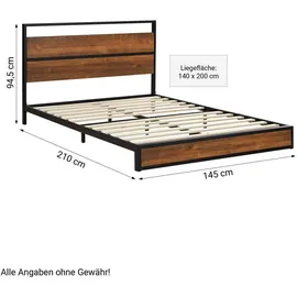 Homestyle4u Metallbett braun Holz Metall, 140x200 cm Schlafzimmer, Betten, Metallbetten