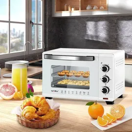 Woltu Mini Backofen 21 L, elektrischer Minibackofen, Miniofen, Pizzaofen, 1280 W, 100-230 °C, Timer 60 Min., Ober-/Unterhitze, Doppelverglasung, Weiß