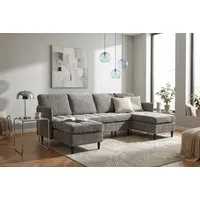 Wohnlandschaft DOREL HOME "LINDHUS, U-Form, Breite 254 cm, verschiedene Stellvarianten, Modulsofa", grau, B:254cm H:80cm T:127cm, 100% Polyester, Sofas, Wohnlandschaft, Recamiere, Stauraum, Cord und Chenille-Bezug