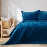 AmeliaHome Tagesdecke 240x260 cm blau Steppung Velvet Samt Laila
